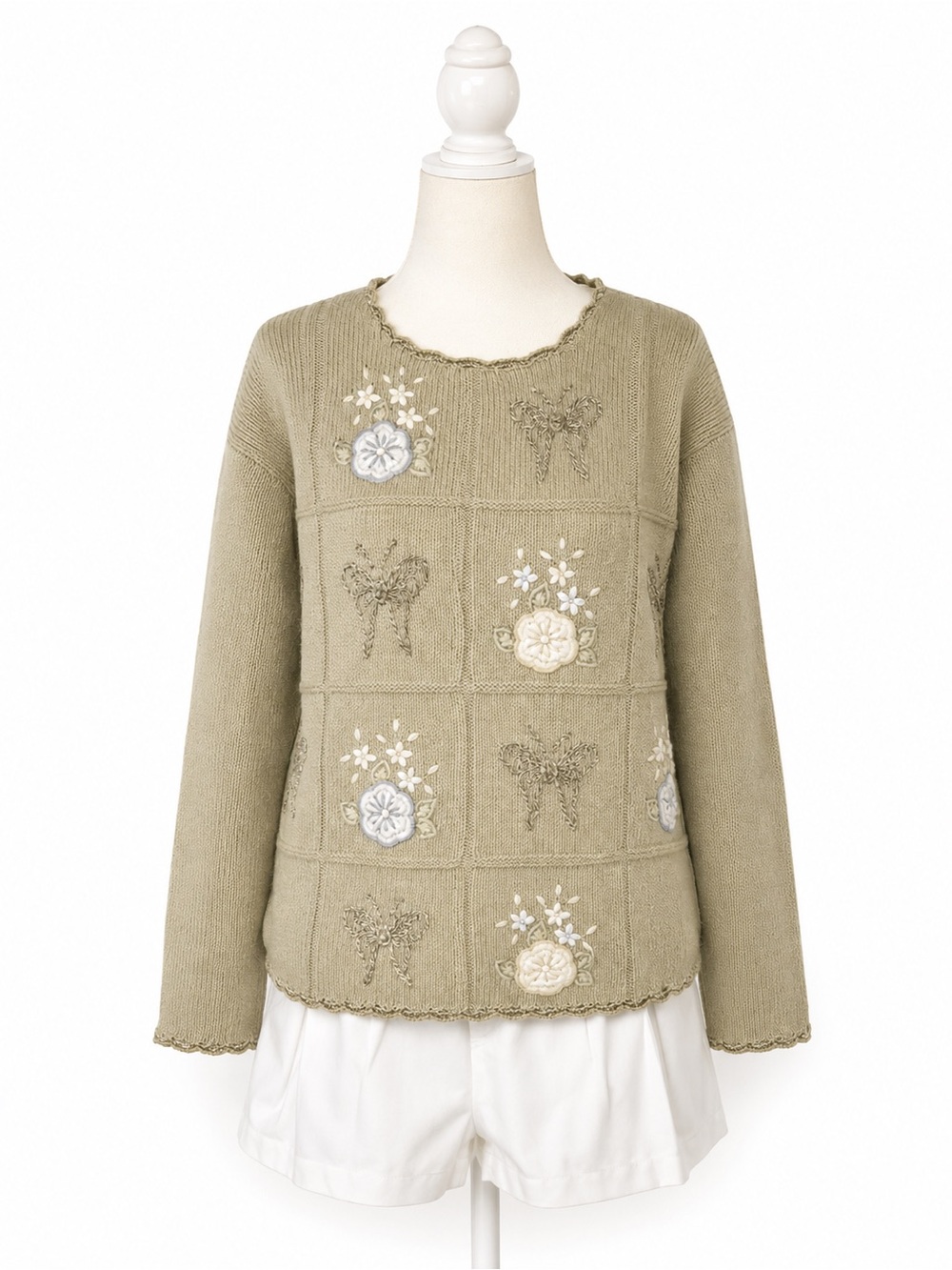 Vintage Shenanigans Sweater Small Embroidered Butterfly Floral Cottagecore Boho